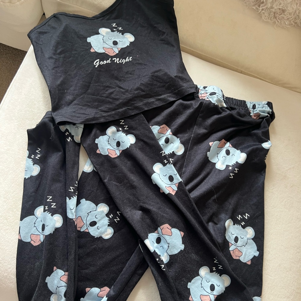 Black Koala Print girls Pajama Set